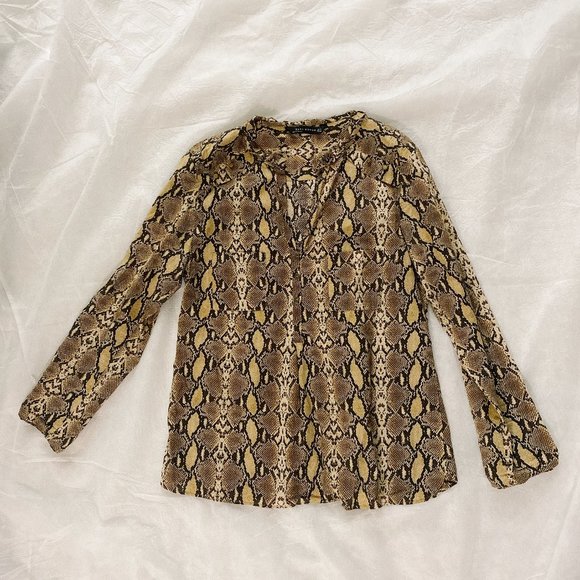Zara Python Snake Print Cotton Blouse Size M (GUC) - Picture 3 of 8